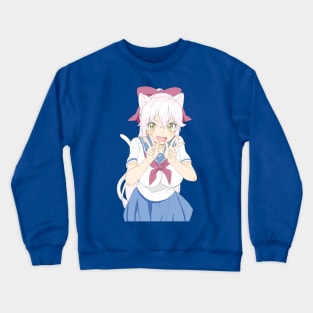 Kawaii White Nekomimi Schoolgirl Crewneck Sweatshirt